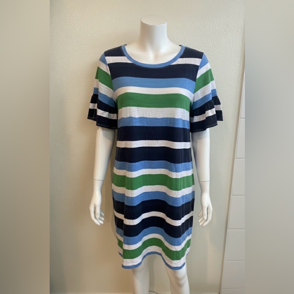 Chico's Striped Dress in Blue, Green, and White